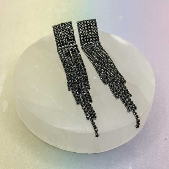 Black Diamanté Tassel Earrings - Picture 3 of 3